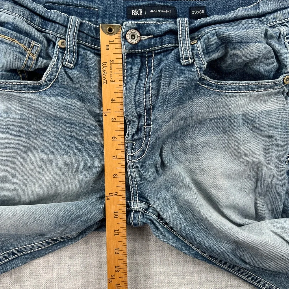 BKE Jake Straight Mens Jeans 33x30 (fit 32x29) Blue Medium Wash Distressed Y2K